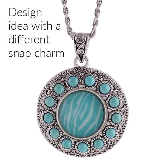 Snap Charm Pendant Necklace with Stainless Steel Chain and Turquoise Snap - Picture 5 of 8